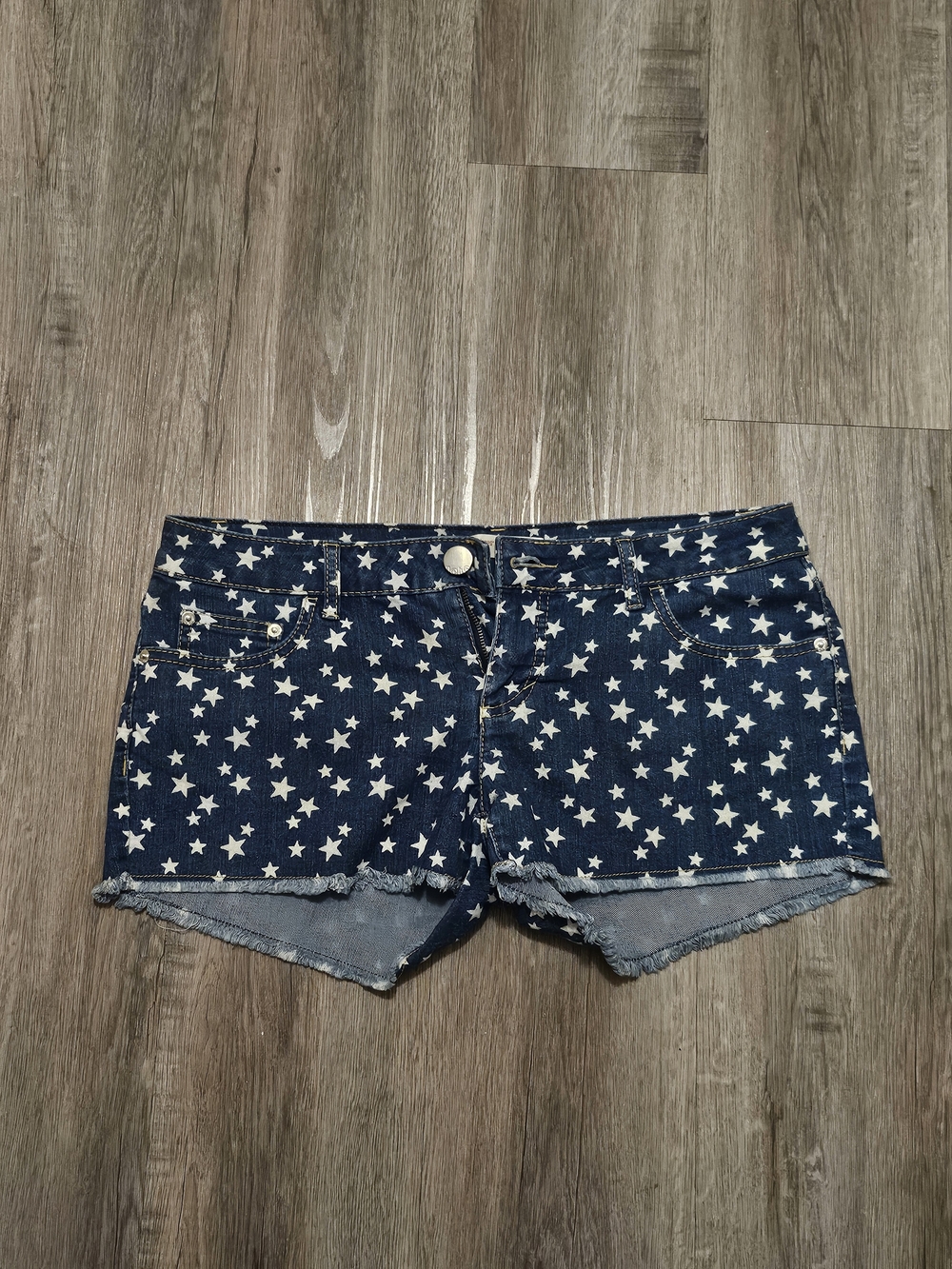 No Boundaries Dark Blue Star Print Denim Shorts